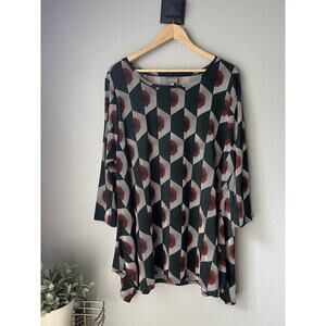 NICHE Nilgun Derman Tunic Top Salsa Size XLarge Fans Print Green Multi